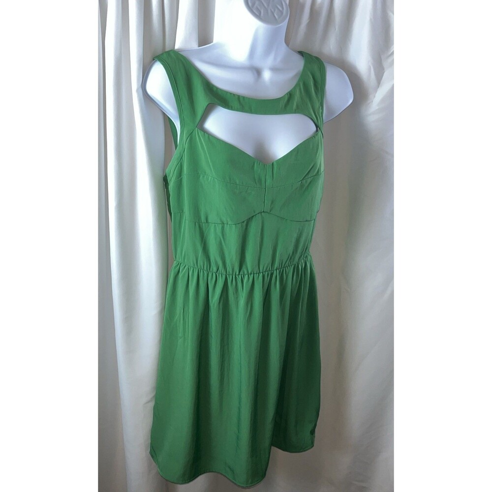 Glam Women’s Cutout Sleeveless Short Dress Fit-flare Size L Green Casual Summer